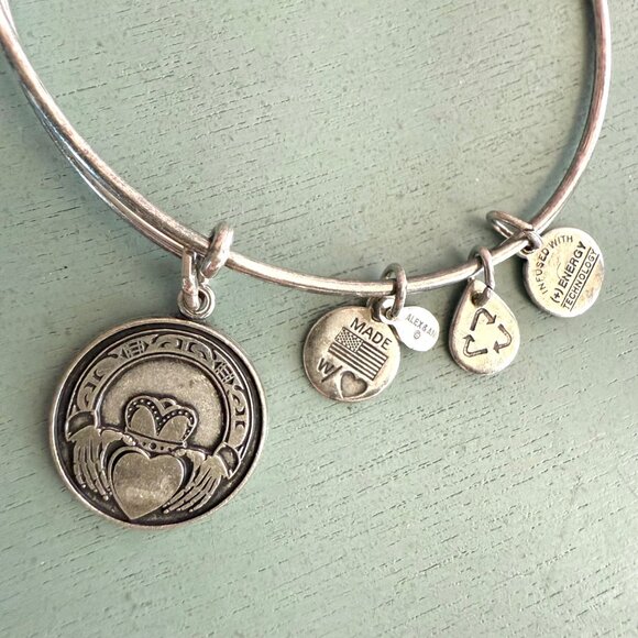 Alex and Ani Claddagh Silver Plated Copper Charm Bangle 2013 Energy Series - Picture 3 of 11